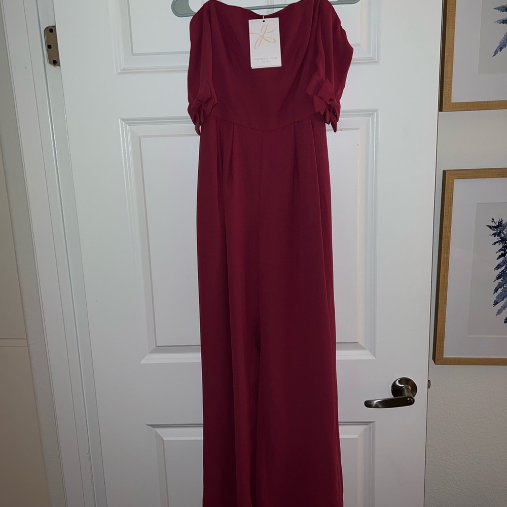 NWT Gal Meets Glam Meredith Magenta Pink Bow Off Shoulder Jumpsuit size 0